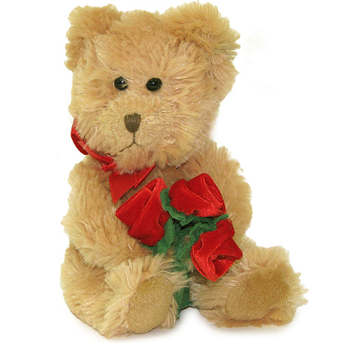 Медведь с алыми розами Мягкая игрушка, цвет: коричневый Мягкая игрушка , Текстиль RUSS; Великобритания 2008 г ; Артикул: 34380; Упаковка: Пакет инфо 1529j.