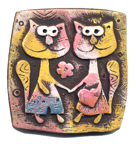 Магнит "Кот и кошка" (Керамика, роспись) Ручная работа отличным подарком для Ваших друзей инфо 3463f.