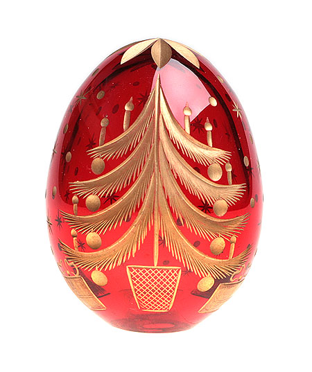 Яйцо "Елка" (Рубиновое стекло, гранение, золочение) Ручная авторская работа 7,5 см, диаметр 5,5 см инфо 3600f.