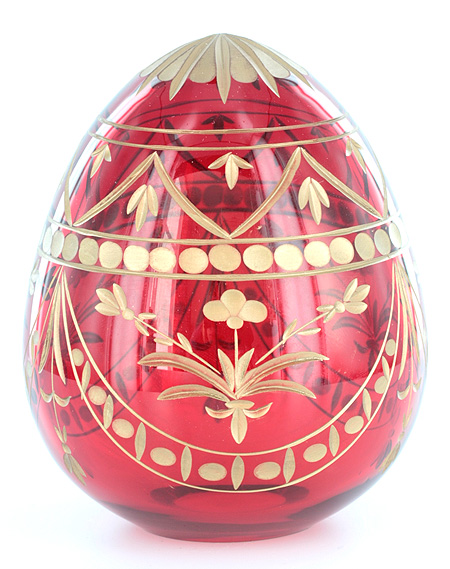 Яйцо "Рисунок" (Рубиновое стекло, гранение, золочение - Ручная работа) 8,5 см, диаметр 7 см инфо 3603f.