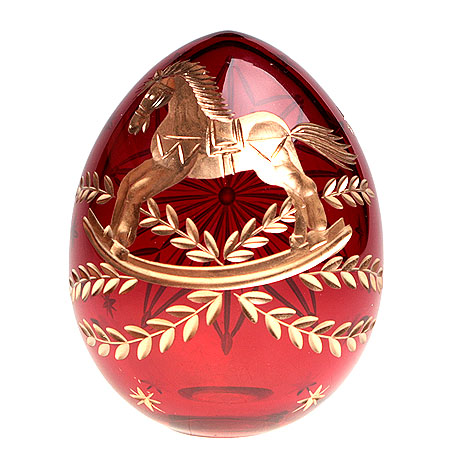 Яйцо "Лошадка" Рубиновое стекло, гранение, золочение Ручная авторская работа 7 см, диаметр 5,5 см инфо 3605f.