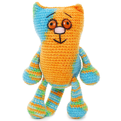 Вязаная игрушка "Радужный кот - оранжево-зелено-синий" - Ручная авторская работа авторская работа Автор Светлана Турова инфо 13722f.