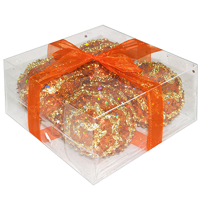 Набор новогодних шаров, 4 шт Цвет: оранжевый 01249C7 Феникс-Презент 2008 г ; Упаковка: пластиковая коробка инфо 13792f.