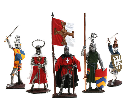 Рыцари средневековой Европы, набор из 5 фигурок Оловянная миниатюра Авторская роспись Авторская работа Мастерская "EK-Casting" 2008 г инфо 2347h.